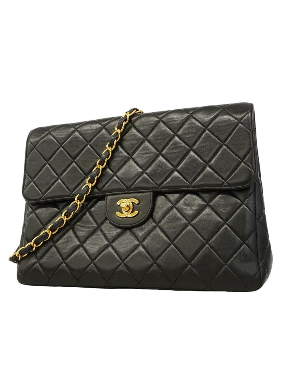 Chanel Shoulder Bag Maxi Quilted Black Gold